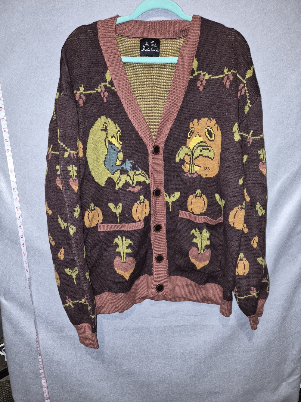 Abi Toads Steady Hands Brown Woodland Mushroom Pumpkin Knit Sweater M/L